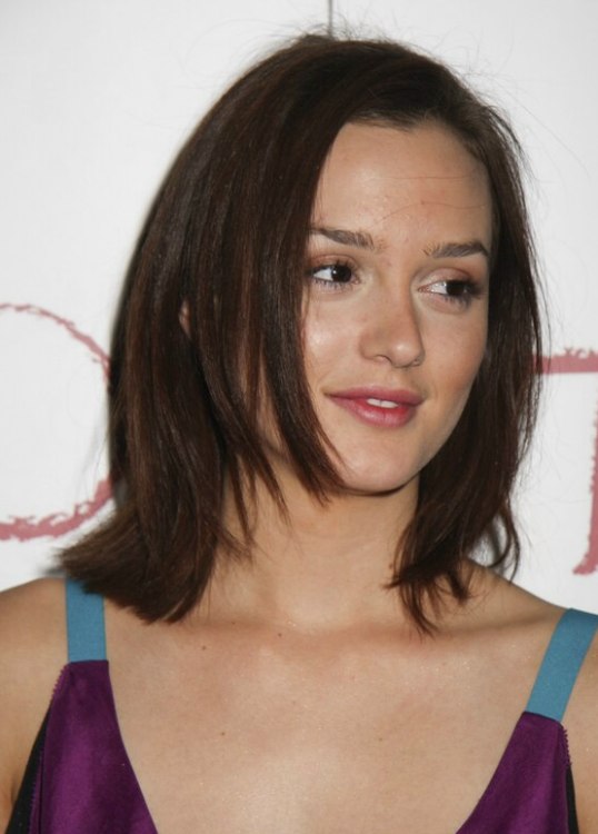 Leighton Meester with her hair cut into a modernized bob 