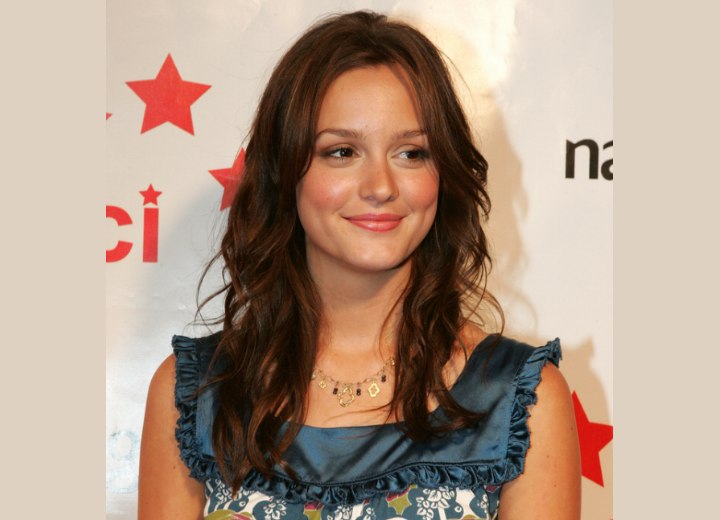 Leighton Meester wearing her long hair free and open