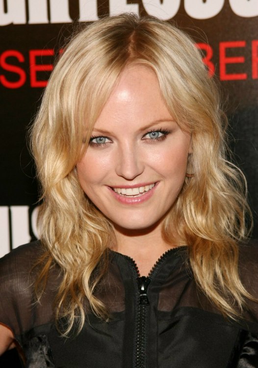 Blonde Malin Akerman's long layered fine hair