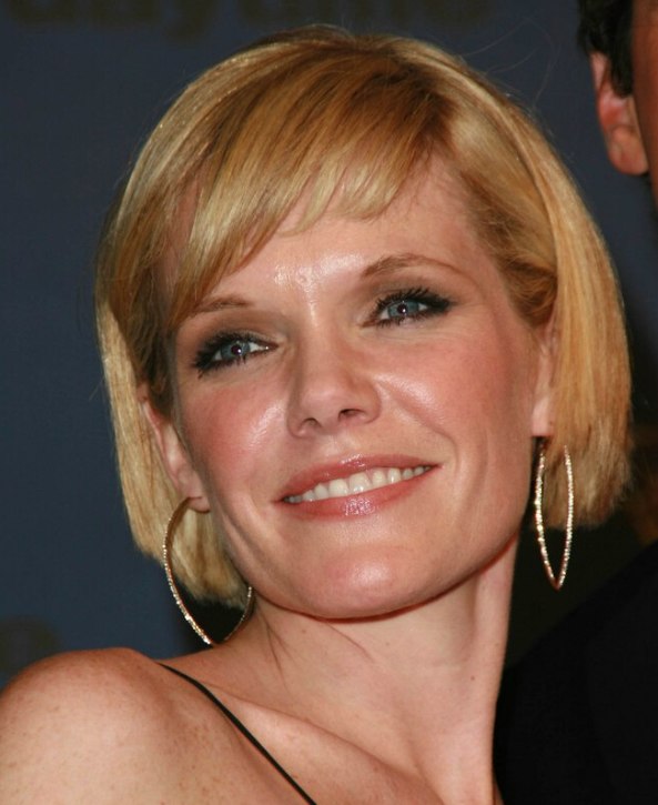 Maura West wearing her hair in a short bob with a fringe