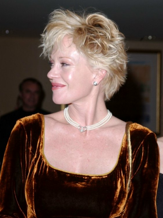 Melanie Griffith with a short wispy hairstyle