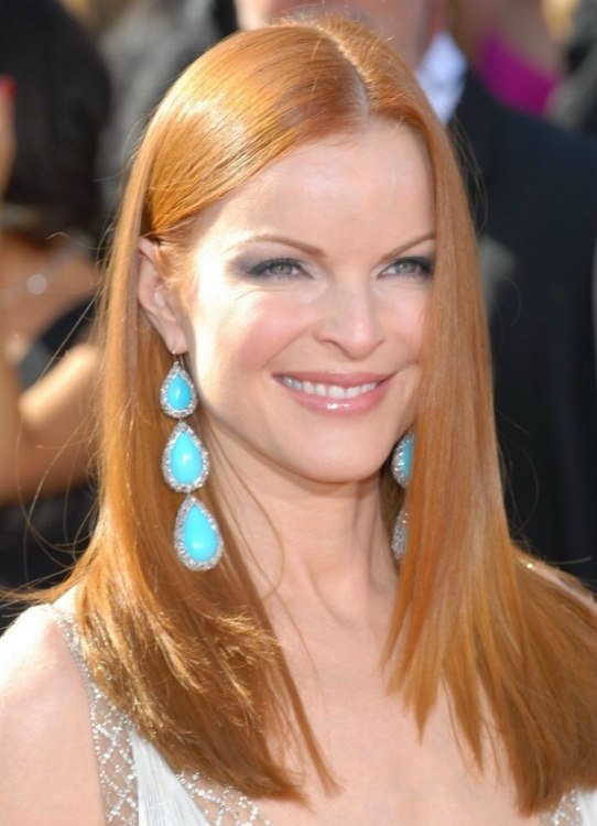 Marcia Cross  Sleek red hair cut with tapering for an 