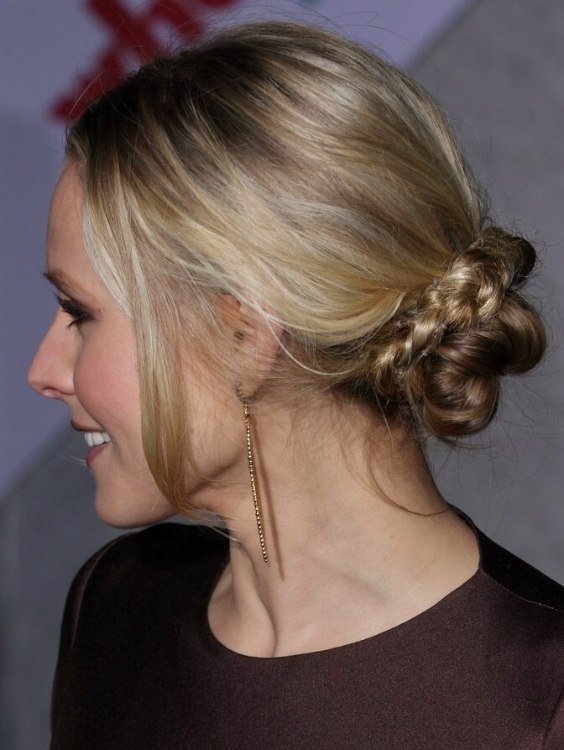 Kristen Bell wearing her hair in an updo with a braid