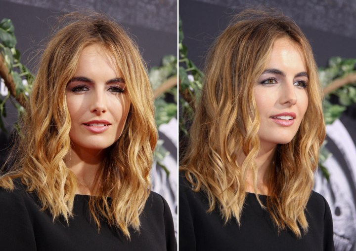 Camilla Belle's hair with a middle part