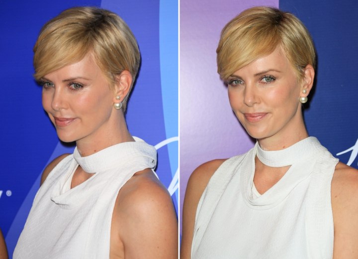 Charlize Theron - Short hairstyle with a tapered neck