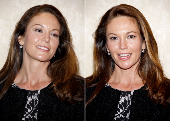 Diane Lane's soft blown out long hairstyle