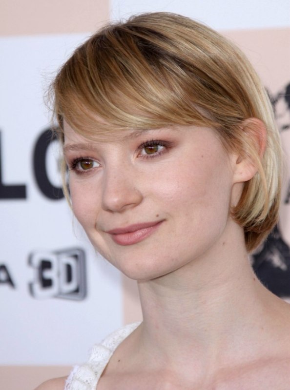 Mia Wasikowska with her hair in a bob cut