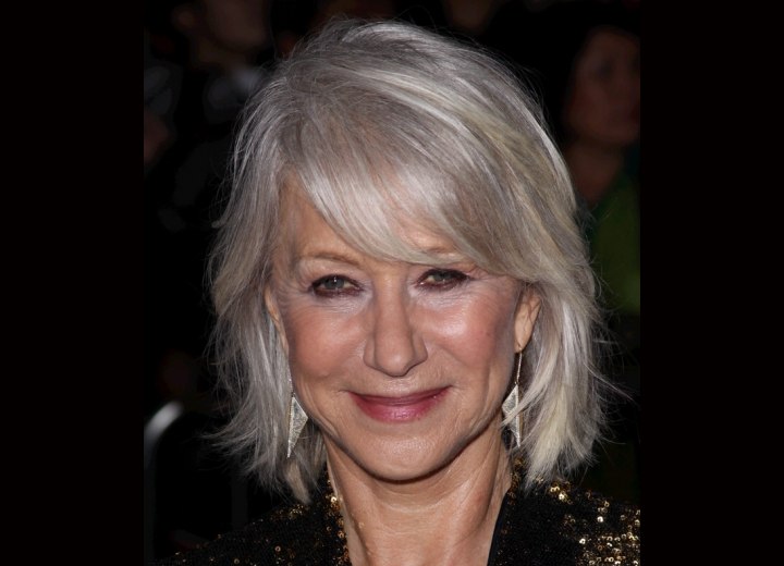 Collar length style for gray hair - Helen Mirren