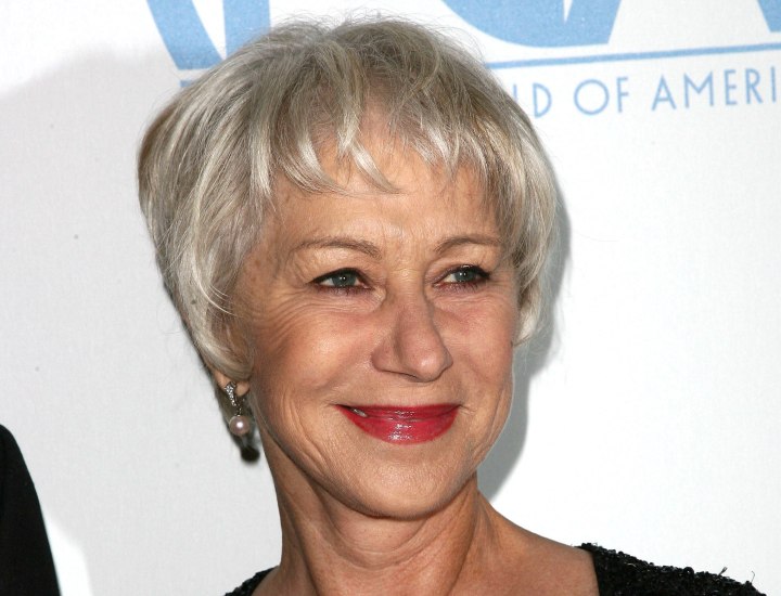 Pixie for older women with silver hair - Helen Mirren