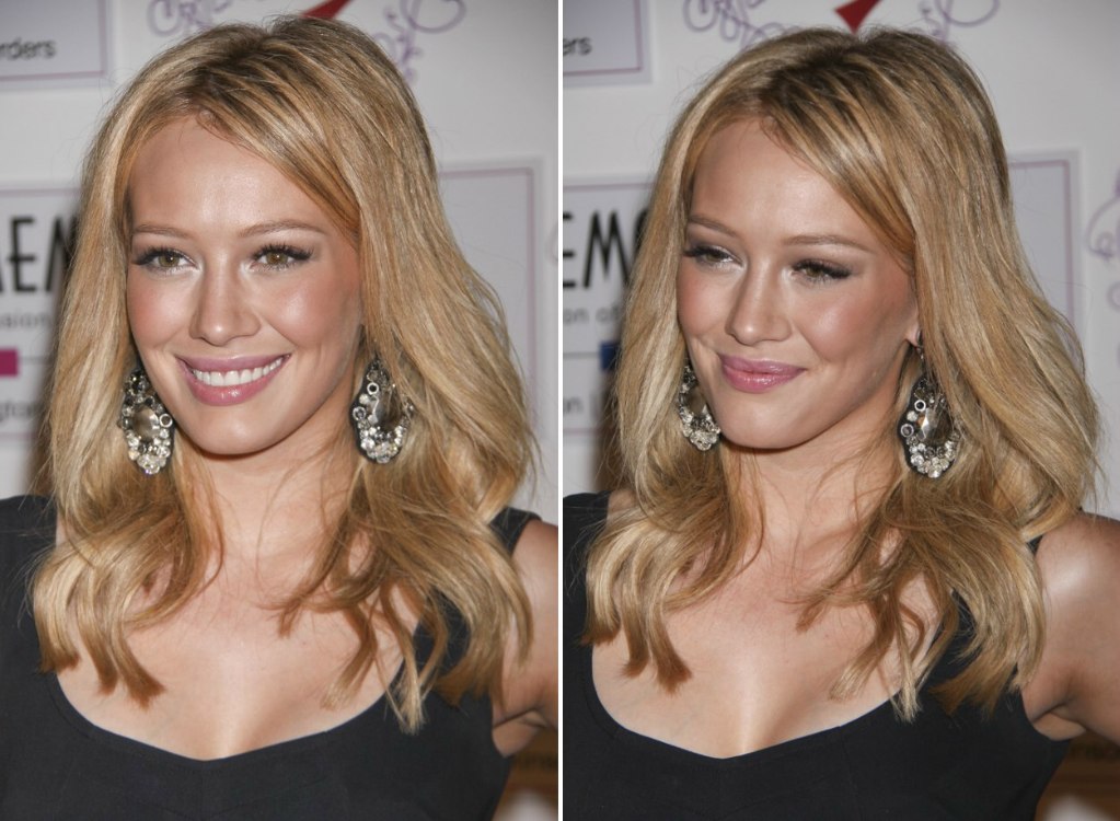 Hilary Duff's long hairstyle with the hair lifted up and her hair color