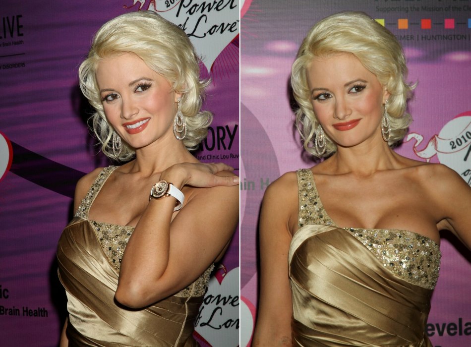 Holly Madison's blonde hair in a retro look with curl and 