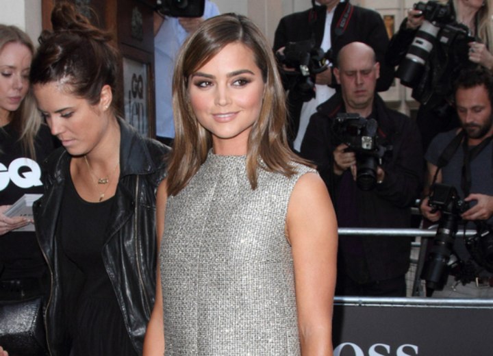 Jenna Coleman wearing her hair with an outward flip