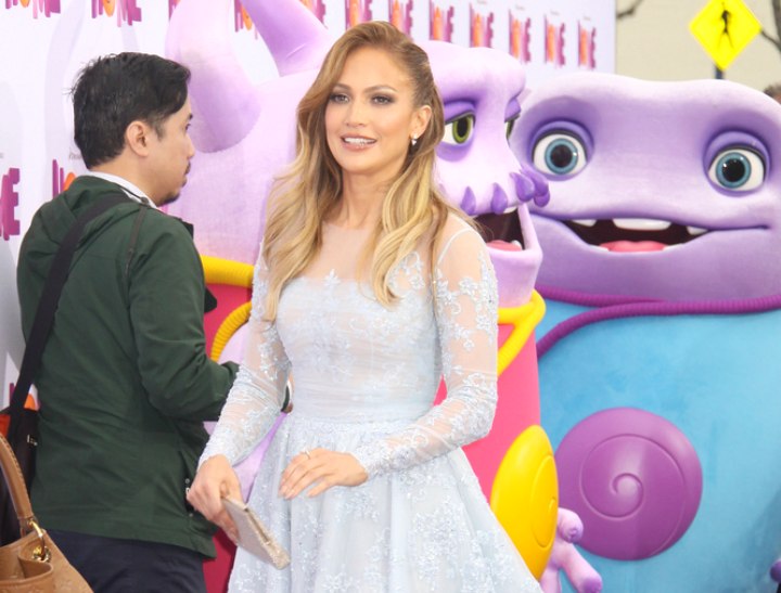 Jennifer Lopez wearing a tulle and lace dress