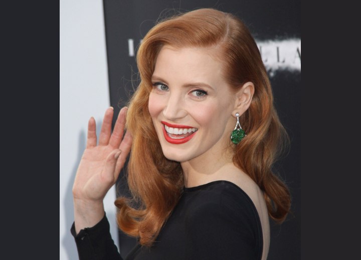 Jessica Chastain with her hair styled over to one side