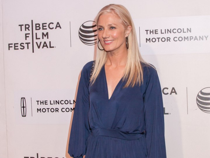 Joely Richardson wearing a silk jumpsuit