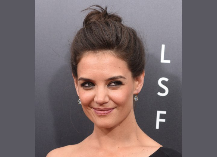 Katie Holmes with her hair in a bun