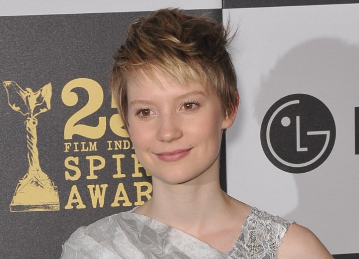 Mia Wasikowska with her hair in a pixie cut