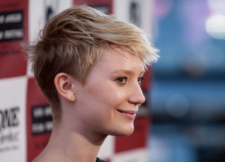 Mia Wasikowska wearing her hair short with a cropped nape