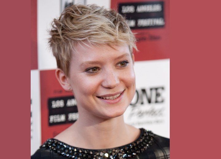 Mia Wasikowska with her hair cut around her ears