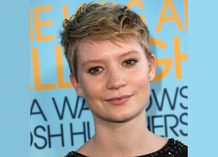 Mia Wasikowska with her hair cut very short