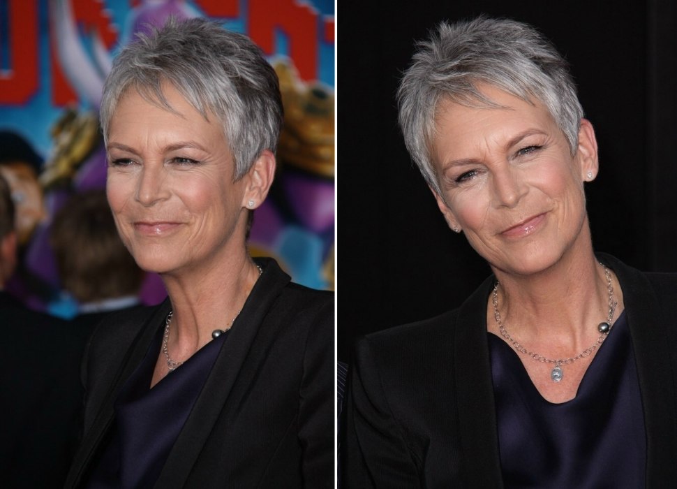 Jamie Lee Curtis | Fashionable and effortless pixie cut for gray hair