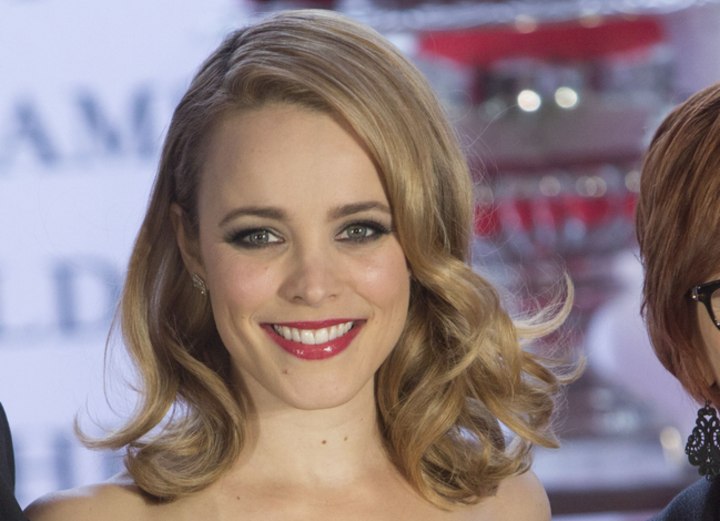 Rachel McAdams with her long blonde hair styled into Rachel McAdams with her long blonde hair styled into