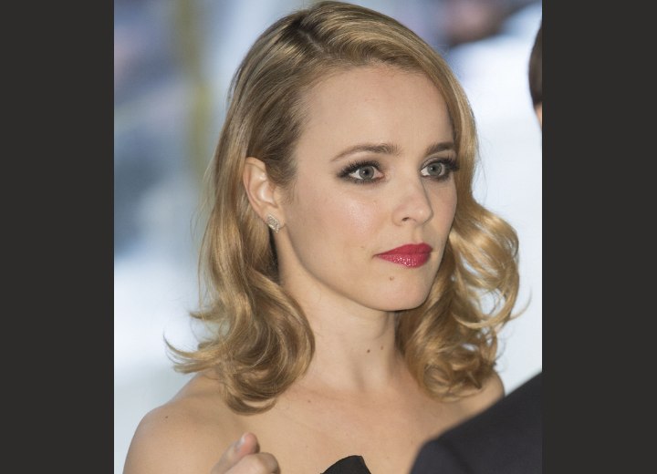 Rachel McAdams with her hair styled into barrel curls