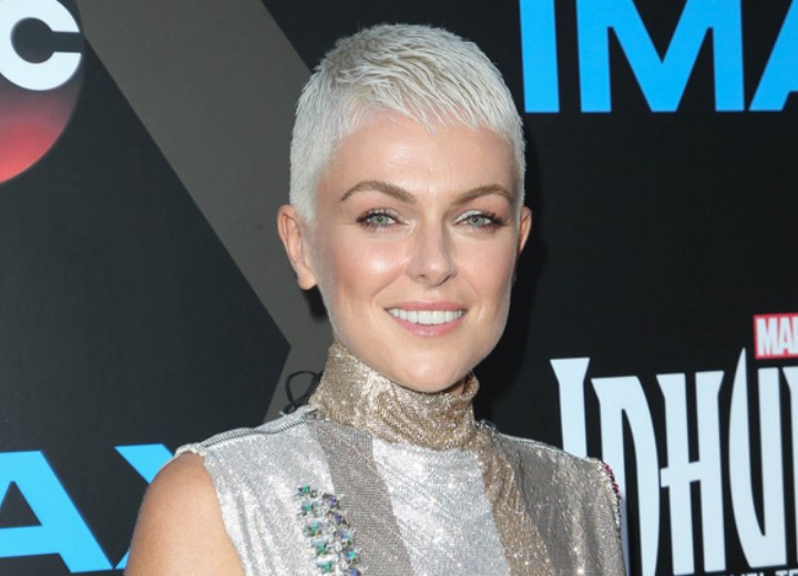 Serinda Swan sporting a platinum blonde pixie cut