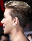 Scarlett Johansson with her hair cut very short