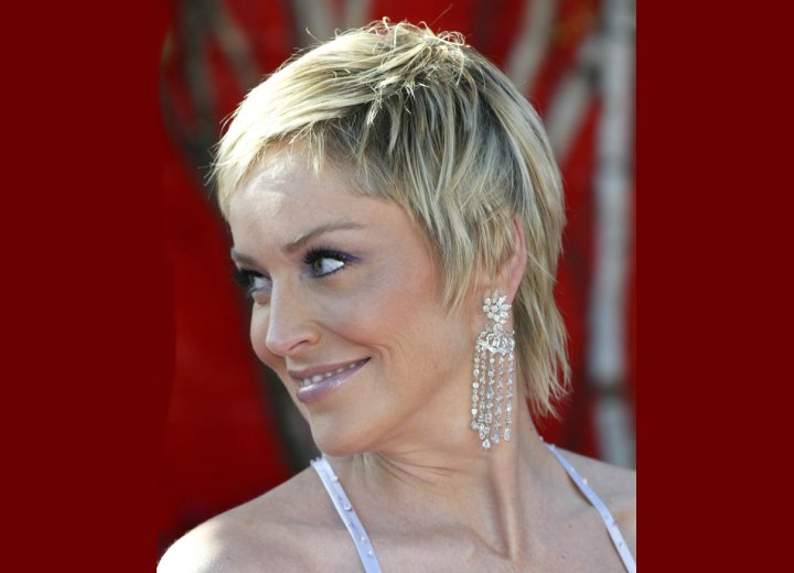 Sharon Stone - Short hairstyle with length in the neck area
