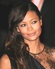 Thandie Newton with her long hair styled to one side