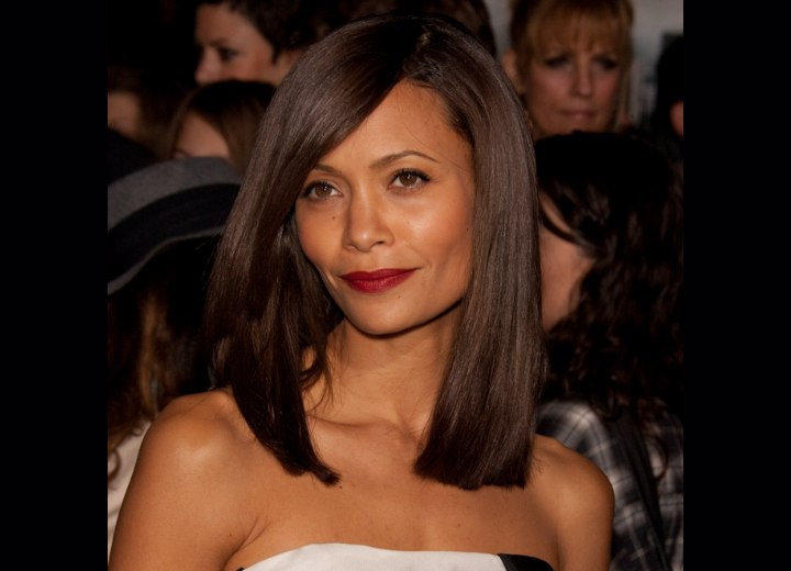 Thandie Newton's shoulder long blunt haircut