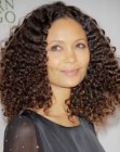 Thandie Newton's shoulder length hairdo with curls