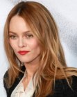 Vanessa Paradis with her hair colored in a variation of browns and blondes