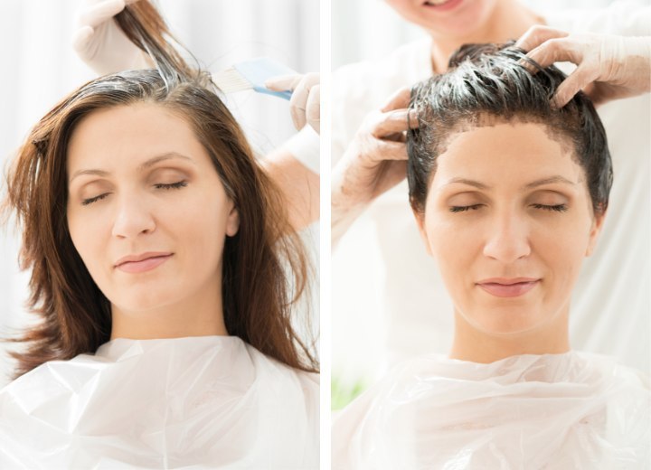 Frau, die sich die Haare färben lässt