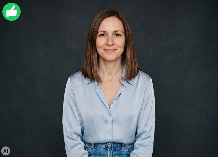 Frau in einer figurschmeichelnden Hemdbluse