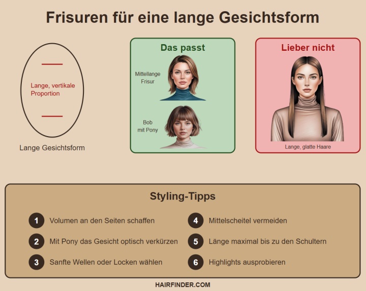 Frisuren für eine lange Gesichtsform