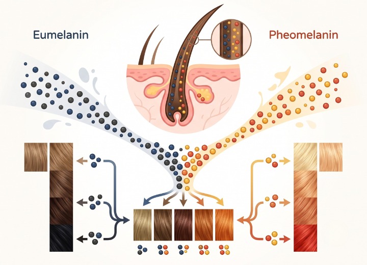 Haarpigmentproduktion mit Eumelanin und Phäomelanin