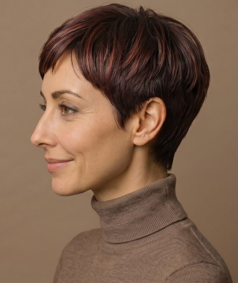 Corte de cabello pixie con capas - Vista lateral