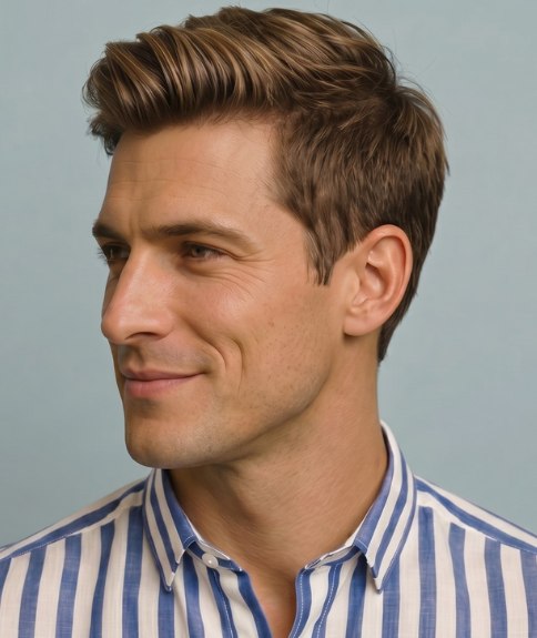 Corte de cabello masculino con tup&eacute; - Vista lateral