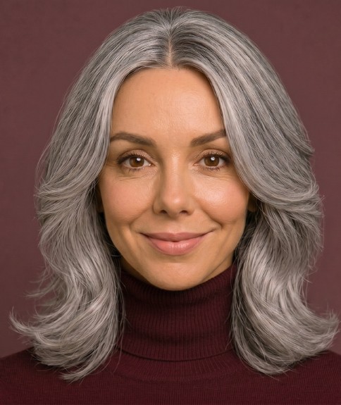 Estilo a la altura de los hombros para cabello gris