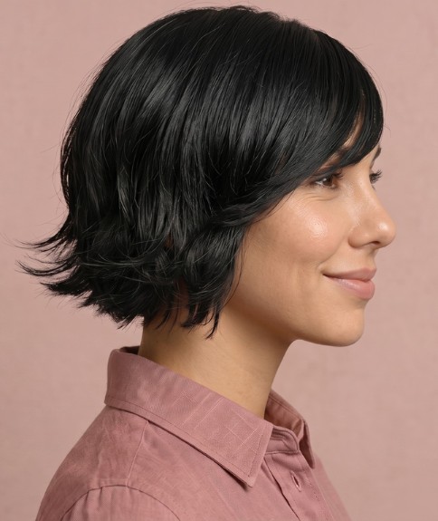 Corte de cabello bob con flequillo lateral - Vista lateral