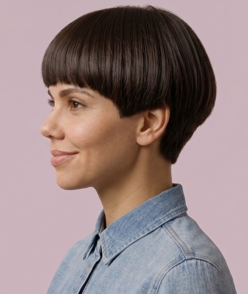 Corte de cabello de hongo corto y moderno - Vista lateral