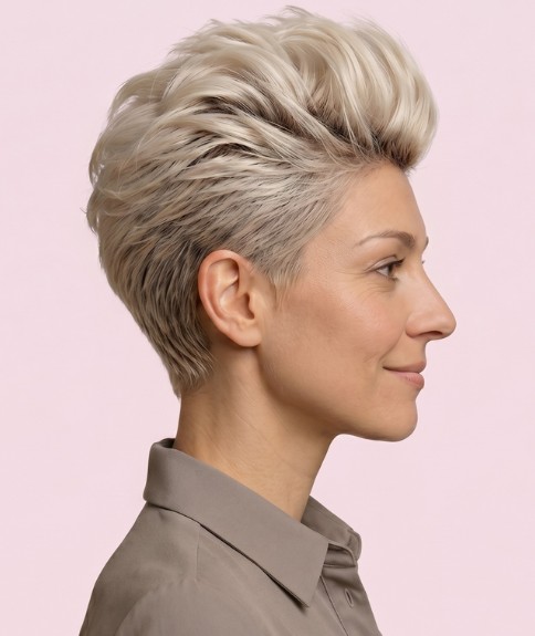 Corte de cabello audaz y muy corto para mujeres - Vista lateral