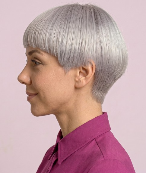 Cabello muy corto con l&iacute;neas de corte rectas - Vista lateral