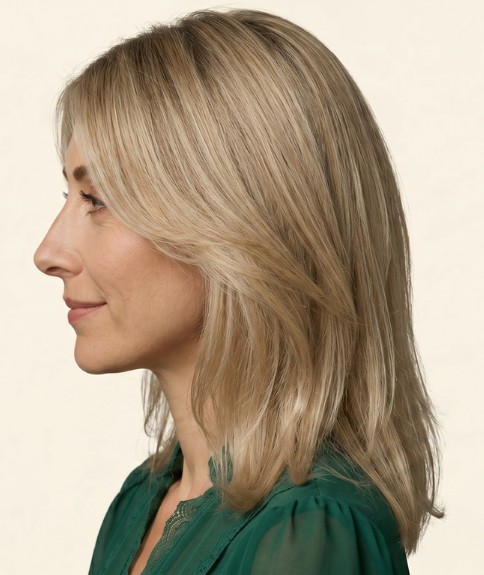 Cabello que roza los hombros con capas - Vista lateral