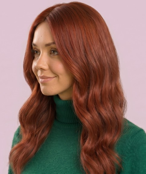 Estilo largo para cabello ondulado color caoba