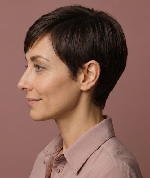 Impresionante corte de cabello pixie - Vista lateral