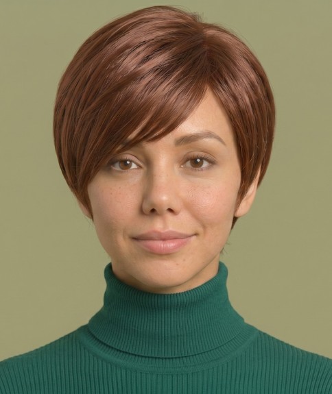 Corte pixie sin esfuerzo con flequillo ladeado