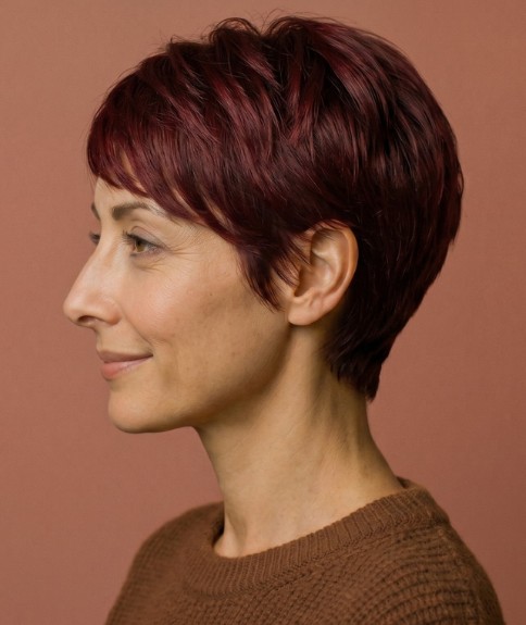 Corte pixie para cabello casta&ntilde;o - Vista lateral